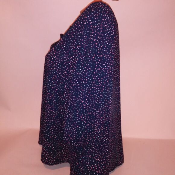 Collective Concepts Blouse Womens 1X Blue Pink Dots Chiffon 3/4 Sleeve V Neck - Picture 5 of 8